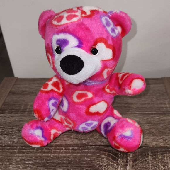 Heart Patterned Pink Teddy Bear - Picture 1 of 3